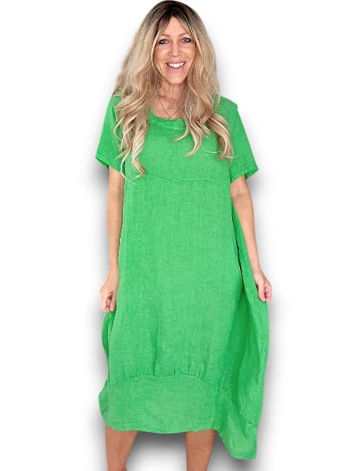Bright Green Plain Mid Sleeve Maxi Dress