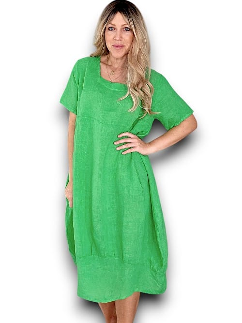 Bright Green Plain Mid Sleeve Maxi Dress