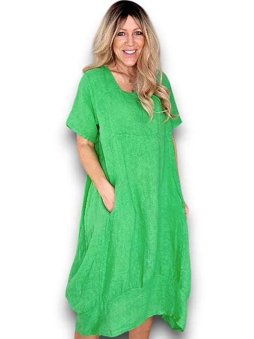 Bright Green Plain Mid Sleeve Maxi Dress