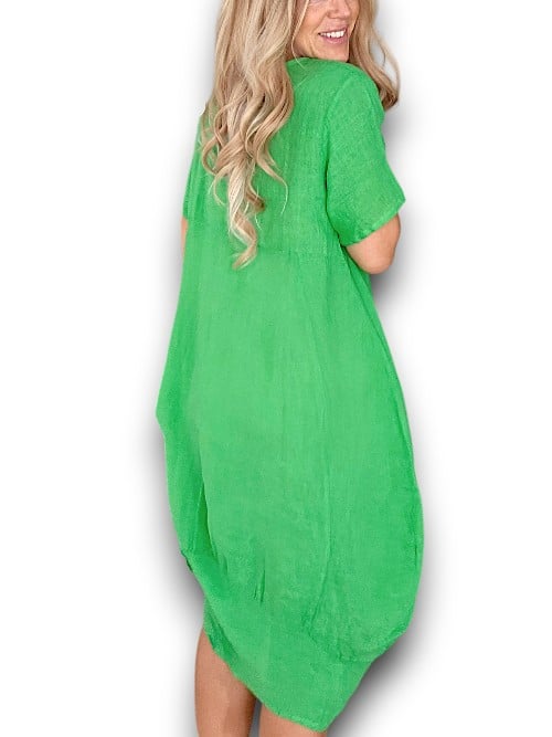 Bright Green Plain Mid Sleeve Maxi Dress