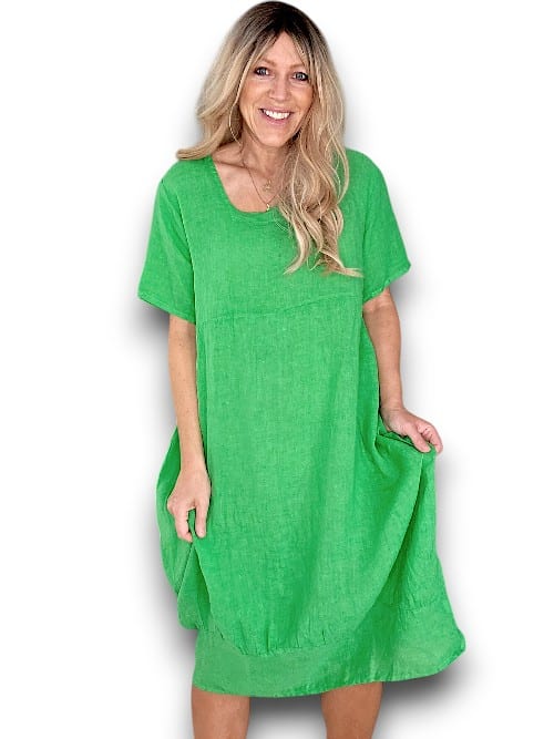 Bright Green Plain Mid Sleeve Maxi Dress