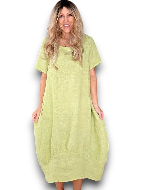 Antique Lime Plain Mid Sleeve Maxi Dress