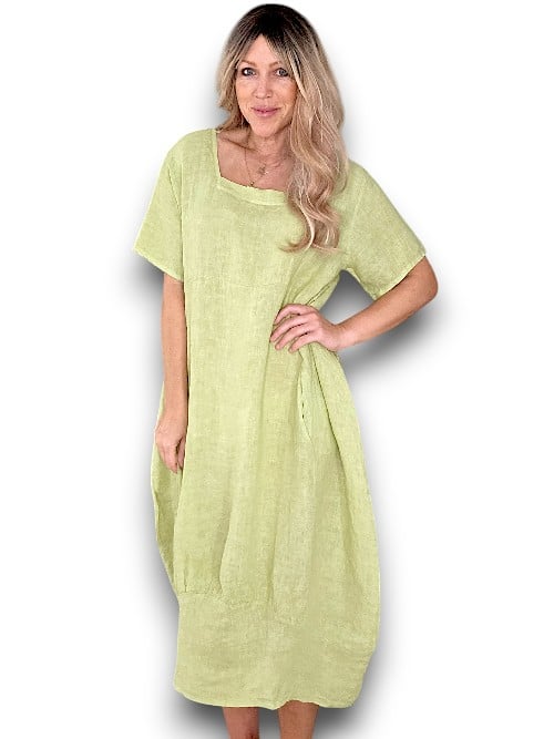 Antique Lime Plain Mid Sleeve Maxi Dress
