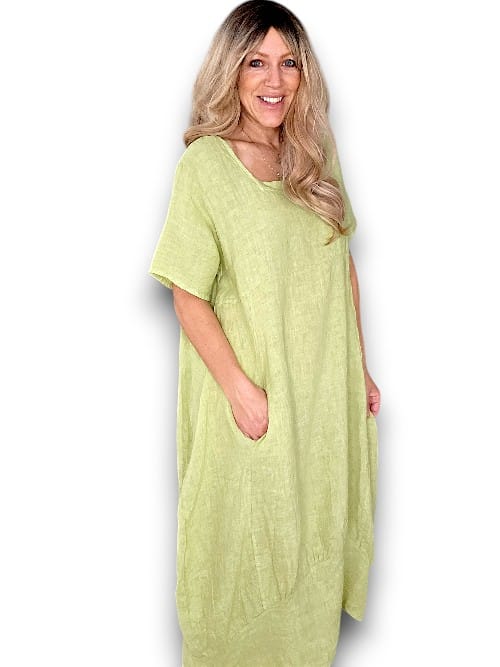 Antique Lime Plain Mid Sleeve Maxi Dress