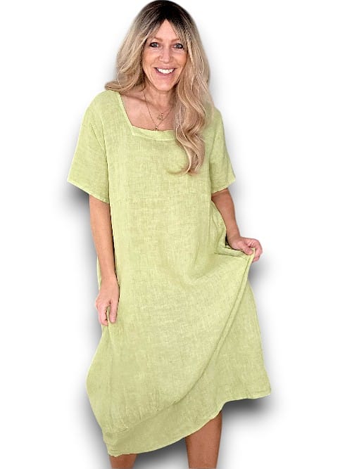 Antique Lime Plain Mid Sleeve Maxi Dress