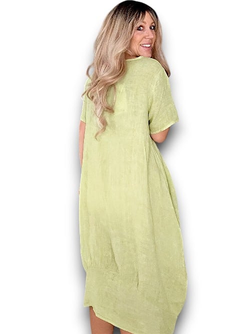 Antique Lime Plain Mid Sleeve Maxi Dress