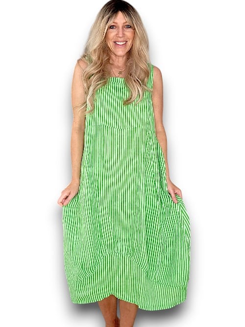 Bright Green Stripe Maxi Tank Dress