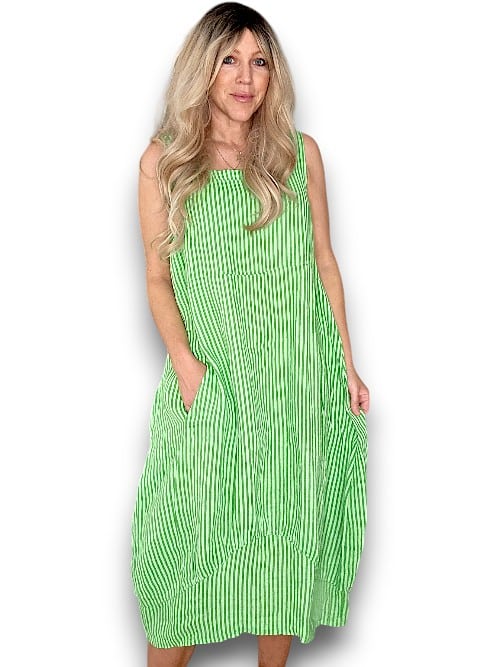Bright Green Stripe Maxi Tank Dress