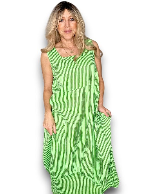 Bright Green Stripe Maxi Tank Dress