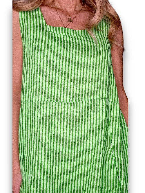 Bright Green Stripe Maxi Tank Dress