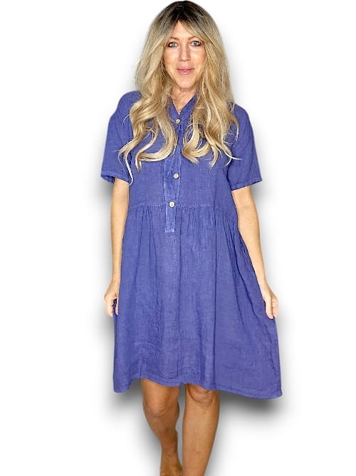 Indigo Midi Coconut Button Dress