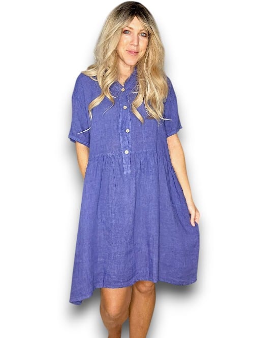 Indigo Midi Coconut Button Dress