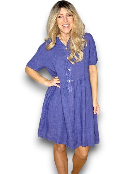 Indigo Midi Coconut Button Dress