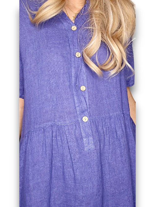 Indigo Midi Coconut Button Dress