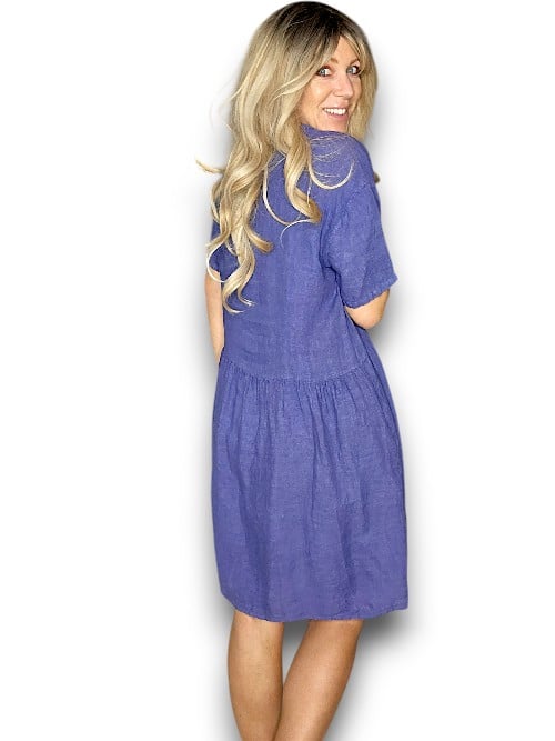 Indigo Midi Coconut Button Dress
