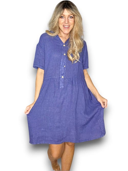 Indigo Midi Coconut Button Dress