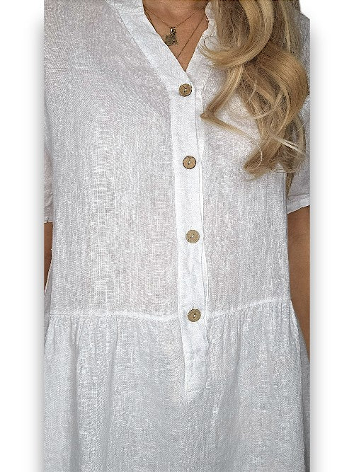 White Midi Coconut Button Dress