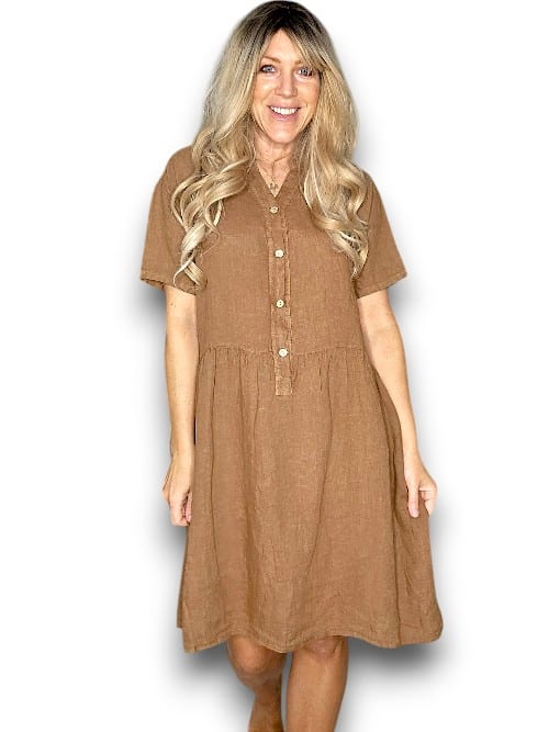 Coffee Midi Coconut Button Dress