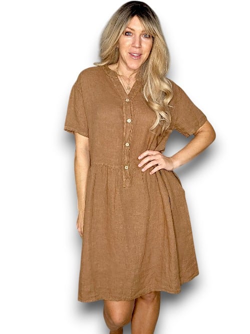 Coffee Midi Coconut Button Dress