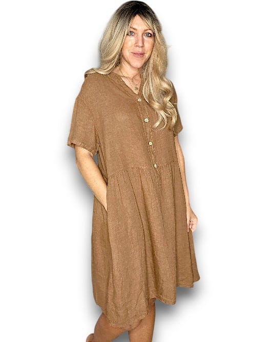 Coffee Midi Coconut Button Dress