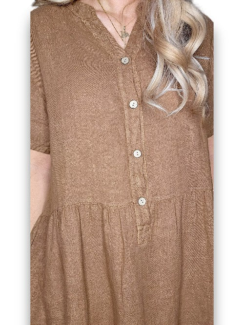 Coffee Midi Coconut Button Dress