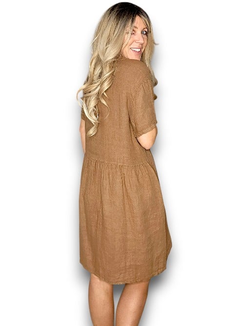 Coffee Midi Coconut Button Dress