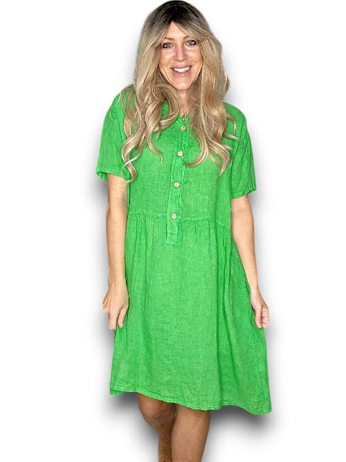 Bright Green Midi Coconut Button Dress