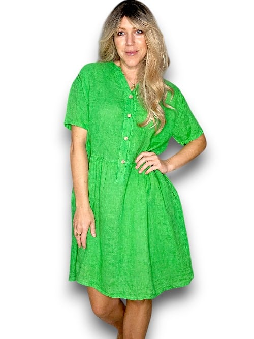 Bright Green Midi Coconut Button Dress