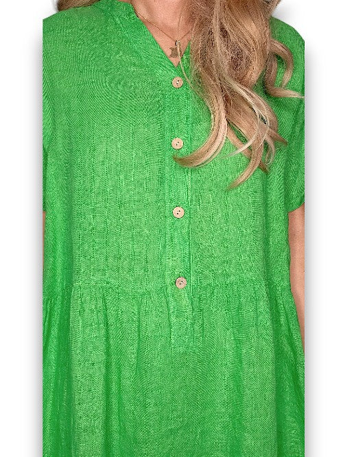 Bright Green Midi Coconut Button Dress