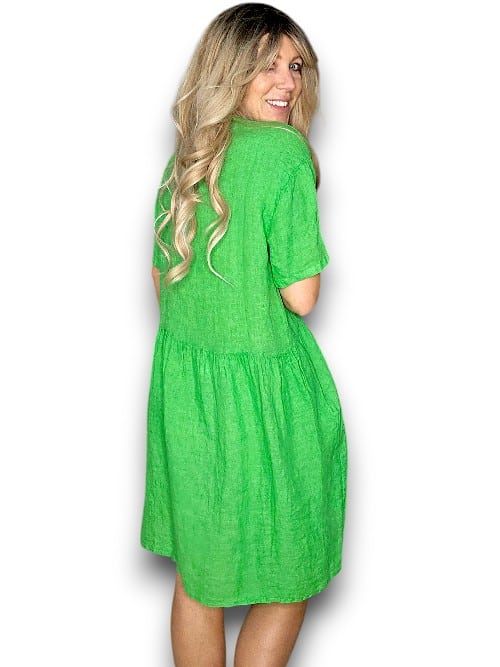 Bright Green Midi Coconut Button Dress