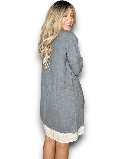 Grey Long Drawstring Linen Jkt