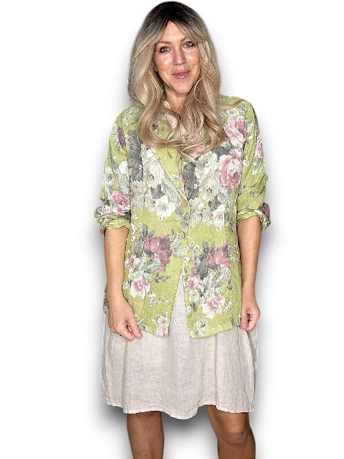 Antique Lime Scarlett Rose Suit Linen Jkt