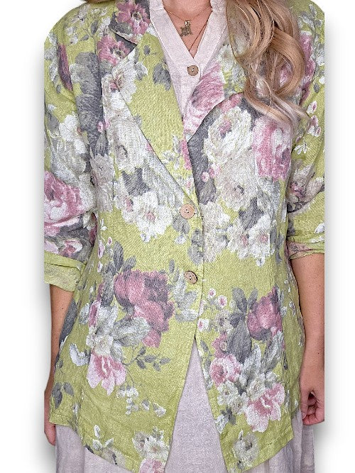 Antique Lime Scarlett Rose Suit Linen Jkt