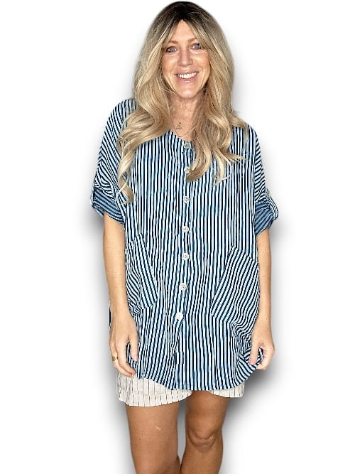 Dark Jade Stripe Pearl Buttons Shirt