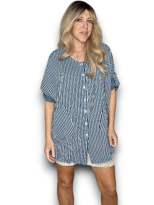 Dark Jade Stripe Pearl Buttons Shirt