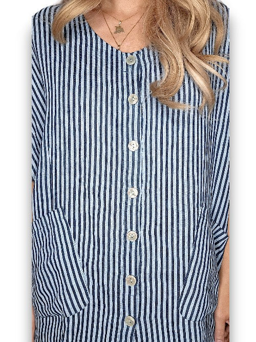 Dark Jade Stripe Pearl Buttons Shirt