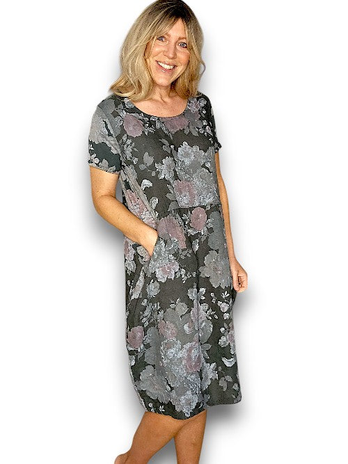 Charcoal Scarlett Rose Jungle Dress