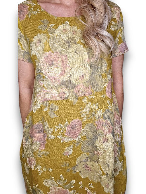 Mustard Scarlett Rose Jungle Dress