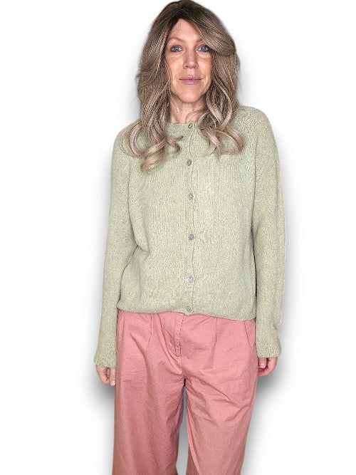 Baby Alpaca/Blend Knit-Antique Lime Wave Cardigan