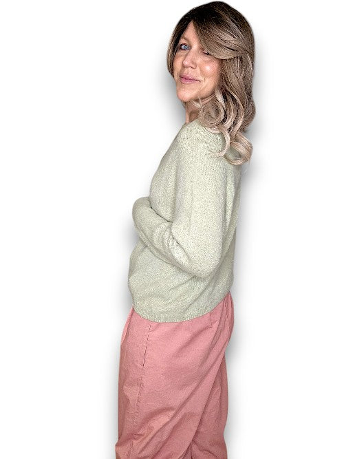 Baby Alpaca/Blend Knit-Antique Lime Wave Cardigan