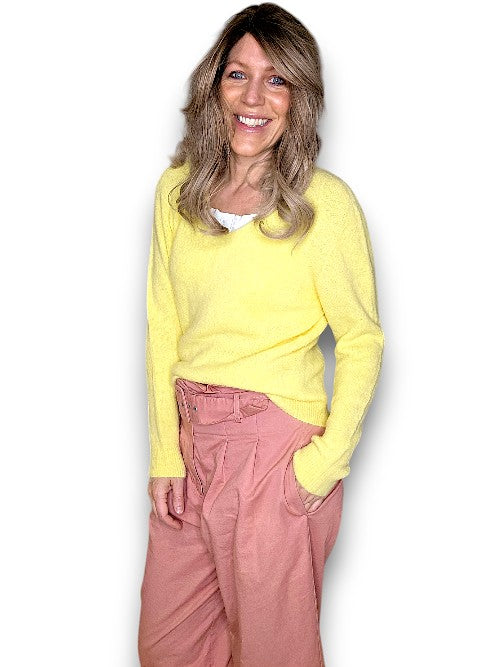 Baby Alpaca/Blend Knit-Lemon V-Neck Long Sleeve