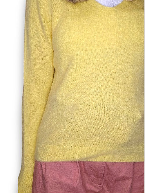 Baby Alpaca/Blend Knit-Lemon V-Neck Long Sleeve