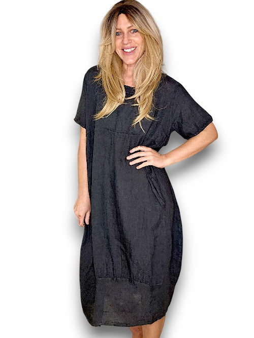 Charcoal Plain Mid Sleeve Maxi Dress