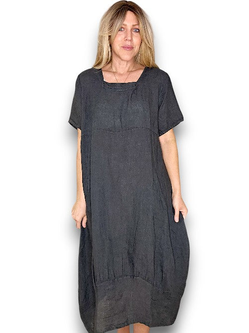 Charcoal Plain Mid Sleeve Maxi Dress