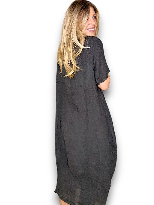 Charcoal Plain Mid Sleeve Maxi Dress