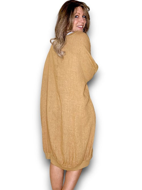 Caramel Plain Elastic Hem Dress