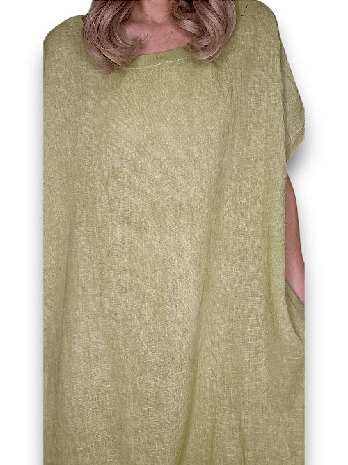 Antique Lime Plain Elastic Hem Dress
