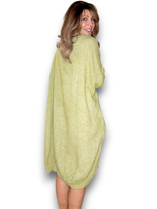 Antique Lime Plain Elastic Hem Dress