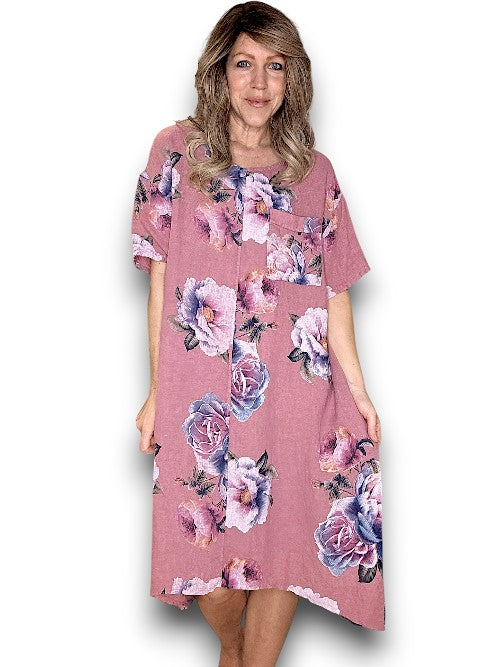 Antique Berry Ombre Peony Easy Peasy T-Shape Dress