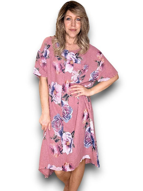 Antique Berry Ombre Peony Easy Peasy T-Shape Dress